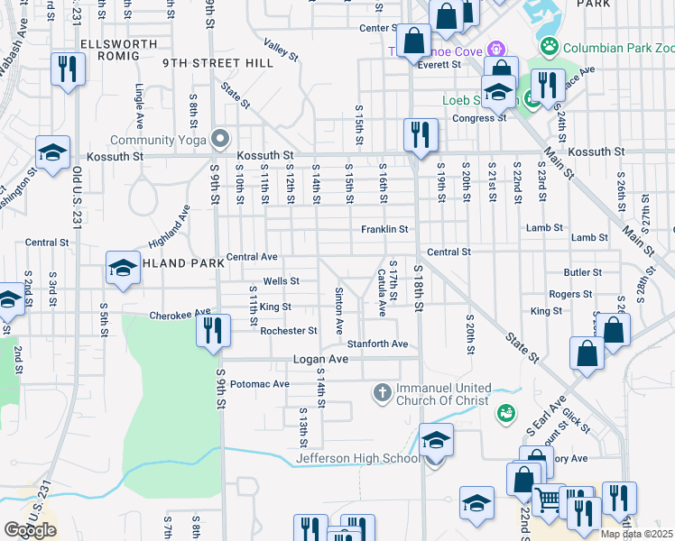 map of restaurants, bars, coffee shops, grocery stores, and more near 1212 Esplanade Street in Lafayette
