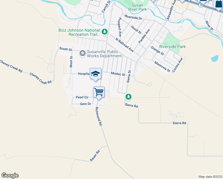 map of restaurants, bars, coffee shops, grocery stores, and more near 875 Plumas Street in Susanville