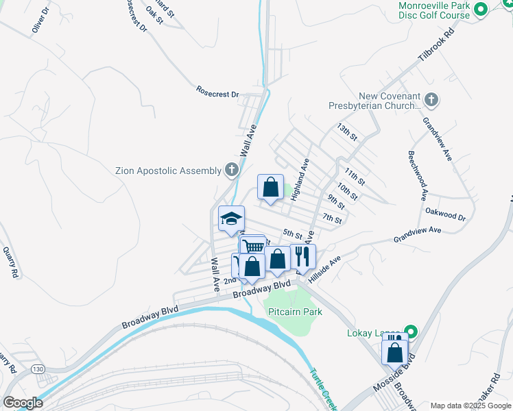 map of restaurants, bars, coffee shops, grocery stores, and more near in Monroeville