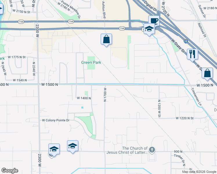 map of restaurants, bars, coffee shops, grocery stores, and more near 1488 North 1700 West in Lehi