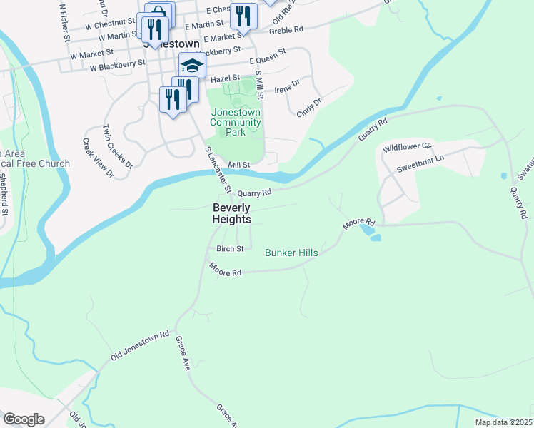 map of restaurants, bars, coffee shops, grocery stores, and more near 10 Walnut Street in Lebanon