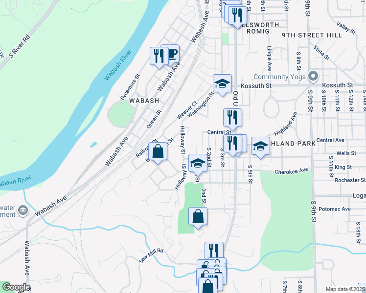 map of restaurants, bars, coffee shops, grocery stores, and more near 1116 Holloway Drive in Lafayette