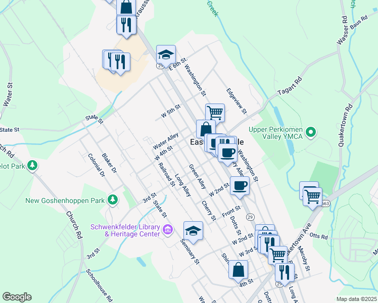 map of restaurants, bars, coffee shops, grocery stores, and more near 342 Jefferson Street in East Greenville
