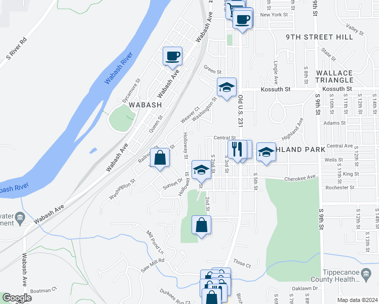 map of restaurants, bars, coffee shops, grocery stores, and more near 1208 Holloway Drive in Lafayette
