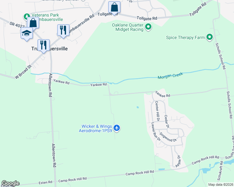 map of restaurants, bars, coffee shops, grocery stores, and more near 372 Yankee Road in Quakertown