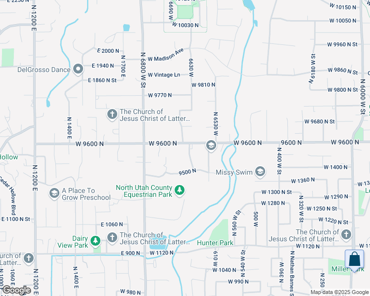 map of restaurants, bars, coffee shops, grocery stores, and more near 9559 North 6620 West Street in Highland