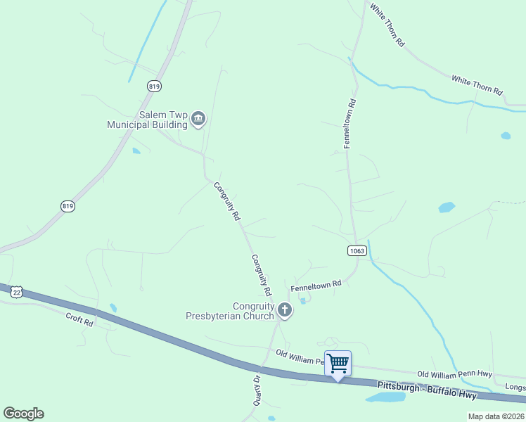 map of restaurants, bars, coffee shops, grocery stores, and more near 188H Congruity Road in New Alexandria