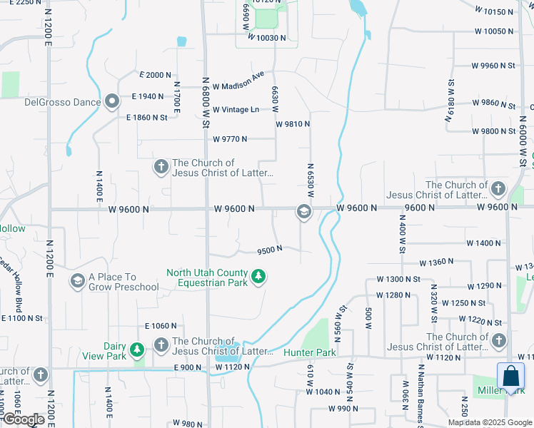 map of restaurants, bars, coffee shops, grocery stores, and more near 9559 North 6620 West Street in Highland