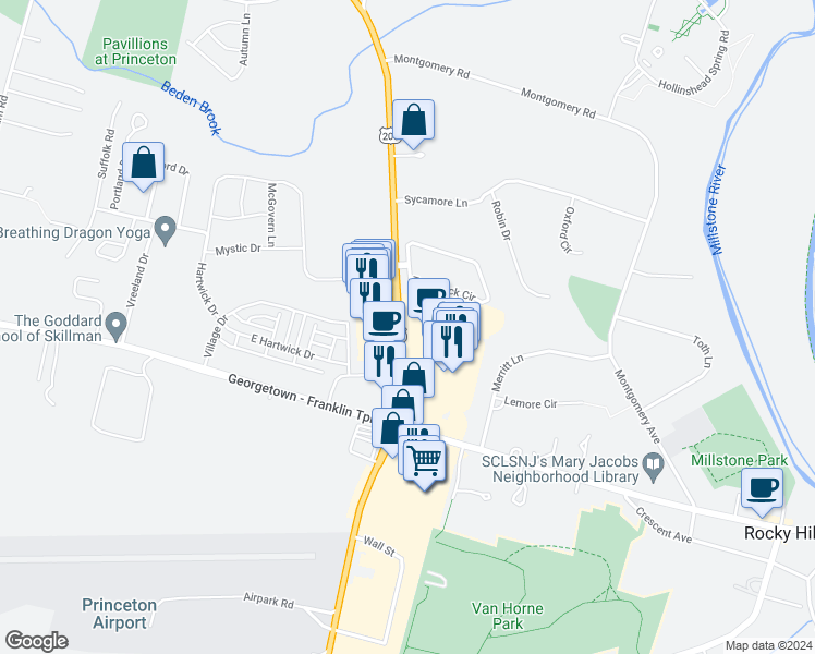 map of restaurants, bars, coffee shops, grocery stores, and more near 1329 U.S. 206 in Montgomery