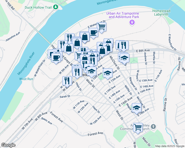map of restaurants, bars, coffee shops, grocery stores, and more near 1008 Amity Street in Homestead
