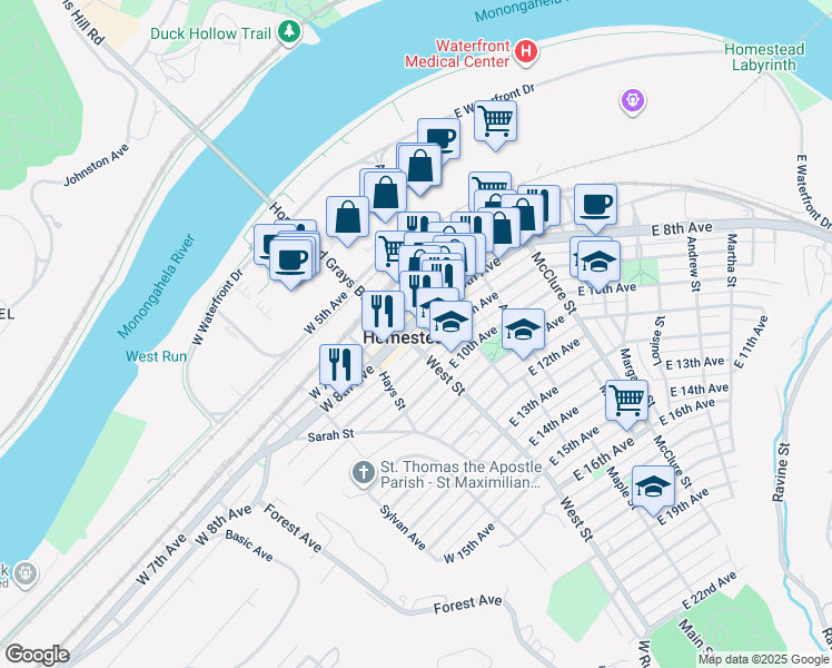 map of restaurants, bars, coffee shops, grocery stores, and more near 104 East 9th Avenue in Homestead