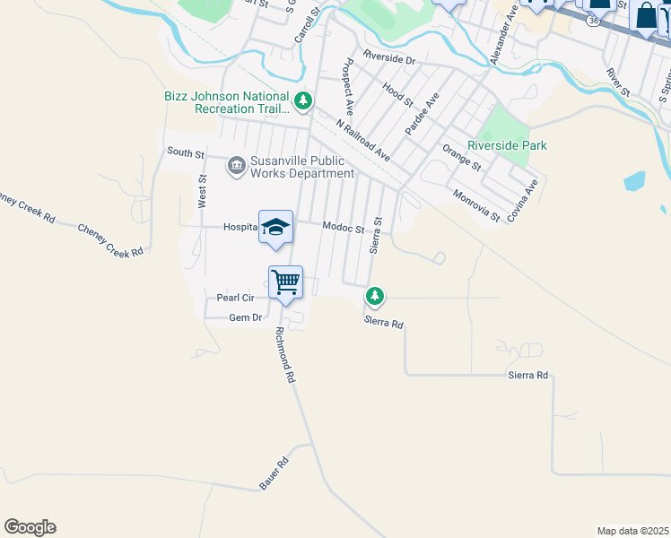 map of restaurants, bars, coffee shops, grocery stores, and more near 875 Plumas Street in Susanville