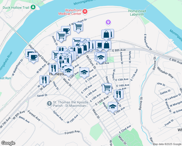 map of restaurants, bars, coffee shops, grocery stores, and more near 313 East 12th Avenue in Homestead