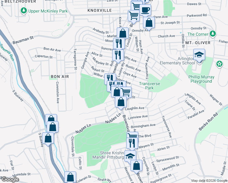 map of restaurants, bars, coffee shops, grocery stores, and more near 18 Cedricton Street in Pittsburgh