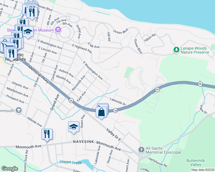 map of restaurants, bars, coffee shops, grocery stores, and more near 115 East Lincoln Avenue in Atlantic Highlands