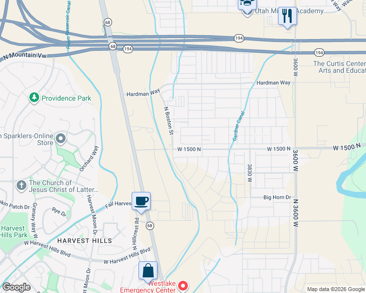 map of restaurants, bars, coffee shops, grocery stores, and more near 4174 West 1530 North in Lehi