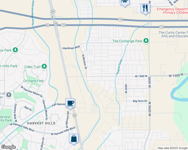 map of restaurants, bars, coffee shops, grocery stores, and more near 4174 West 1530 North in Lehi