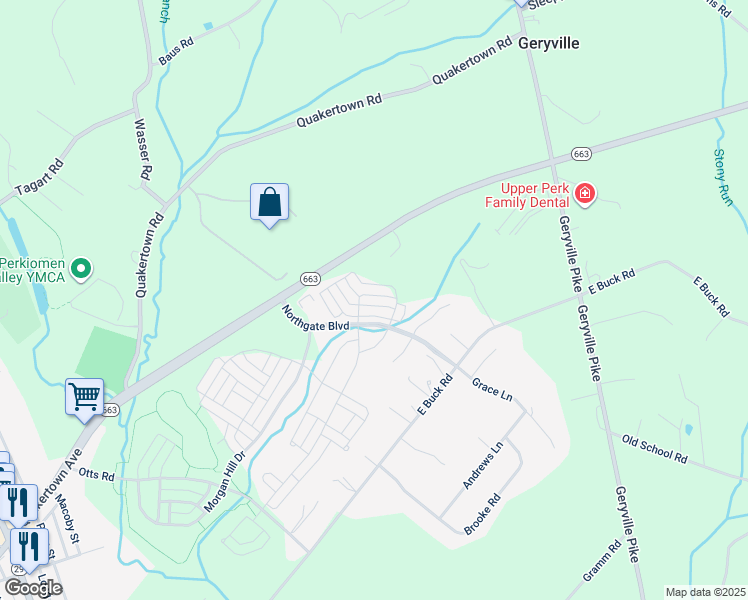 map of restaurants, bars, coffee shops, grocery stores, and more near 3061 Goshen Drive in Pennsburg