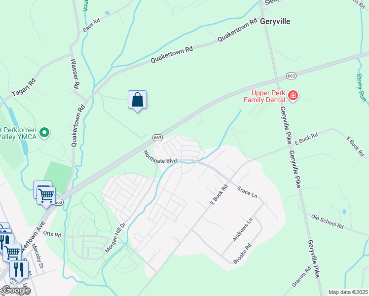 map of restaurants, bars, coffee shops, grocery stores, and more near 3061 Goshen Drive in Pennsburg