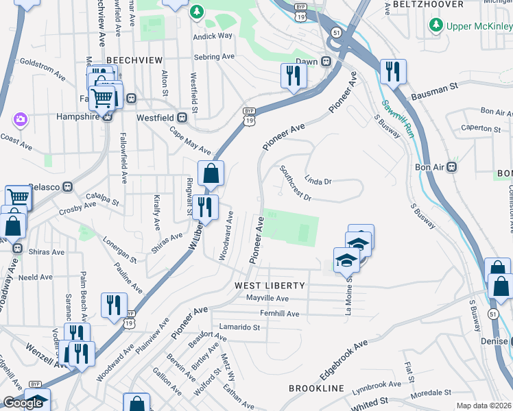 map of restaurants, bars, coffee shops, grocery stores, and more near 1807 Plainview Avenue in Pittsburgh