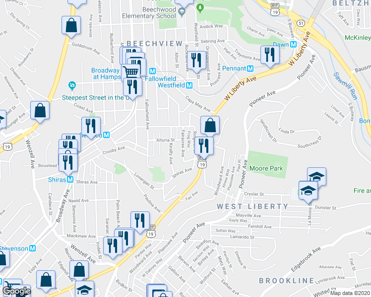 map of restaurants, bars, coffee shops, grocery stores, and more near 1936 Fair Acres Avenue in Pittsburgh