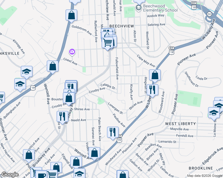 map of restaurants, bars, coffee shops, grocery stores, and more near 111 Pauline Place in Pittsburgh
