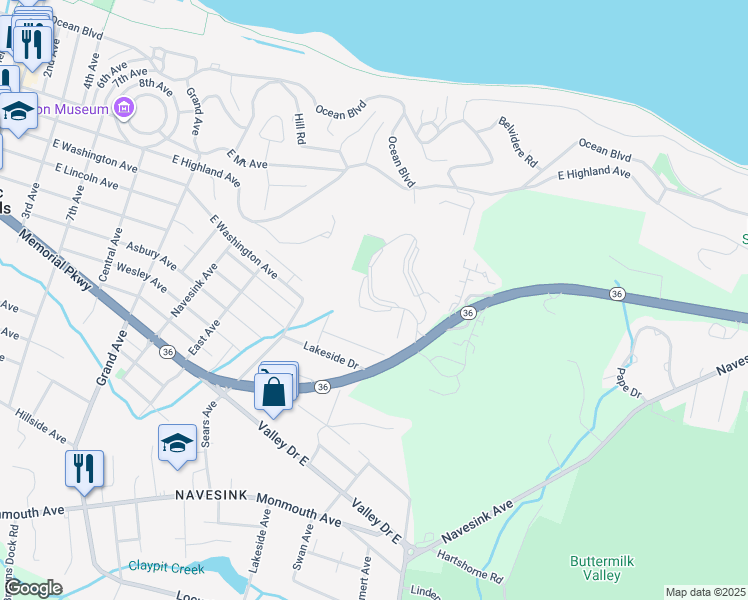 map of restaurants, bars, coffee shops, grocery stores, and more near 59 Thousand Oaks Drive in Atlantic Highlands