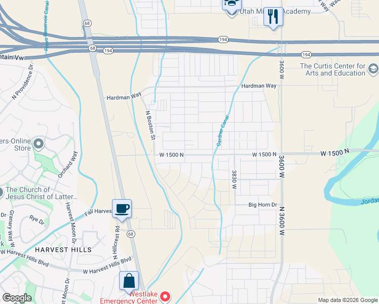 map of restaurants, bars, coffee shops, grocery stores, and more near 4126 West 1530 North in Lehi