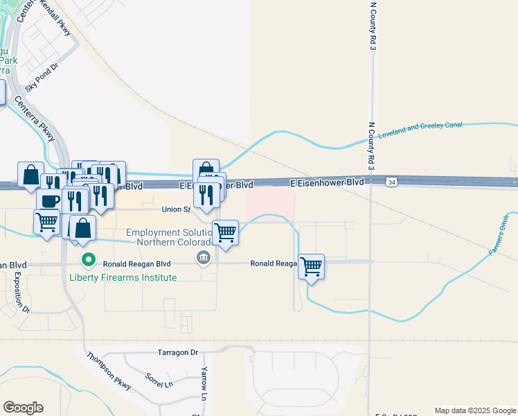 map of restaurants, bars, coffee shops, grocery stores, and more near 4401 Union Street in Johnstown