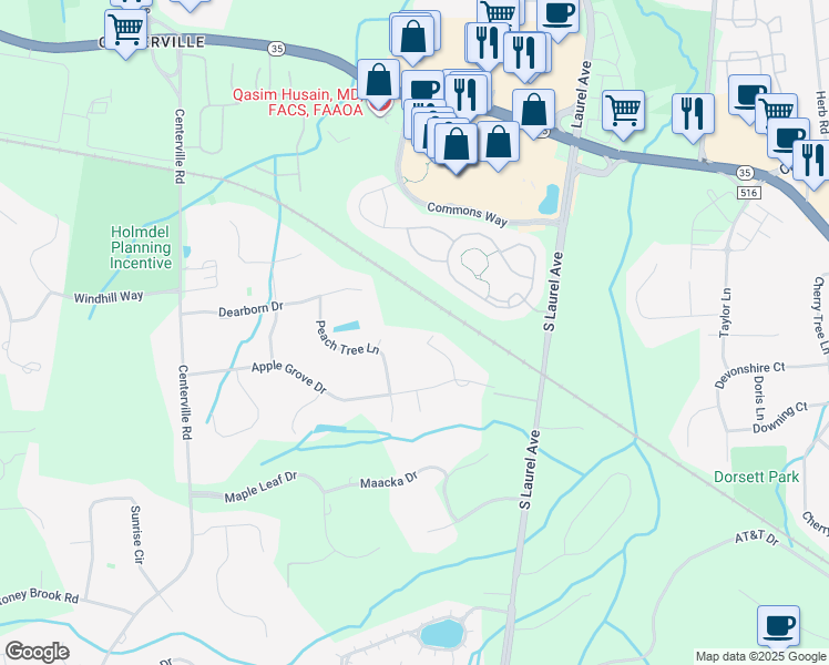 map of restaurants, bars, coffee shops, grocery stores, and more near 5 Empress Drive in Holmdel