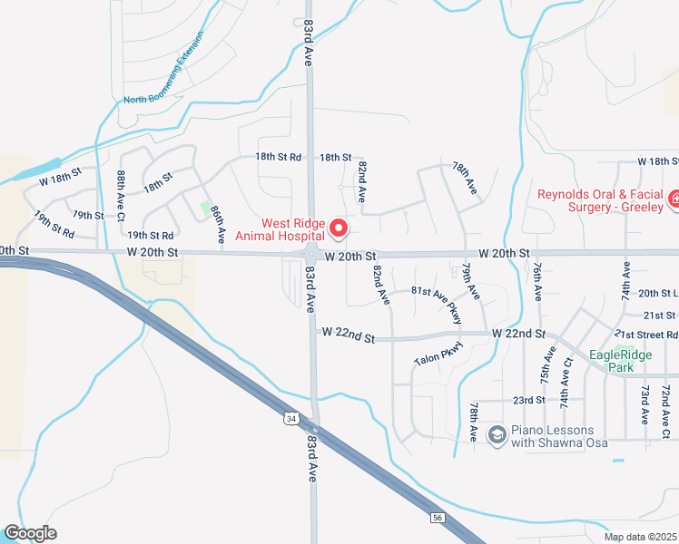 map of restaurants, bars, coffee shops, grocery stores, and more near 8200 West 20th Street in Greeley