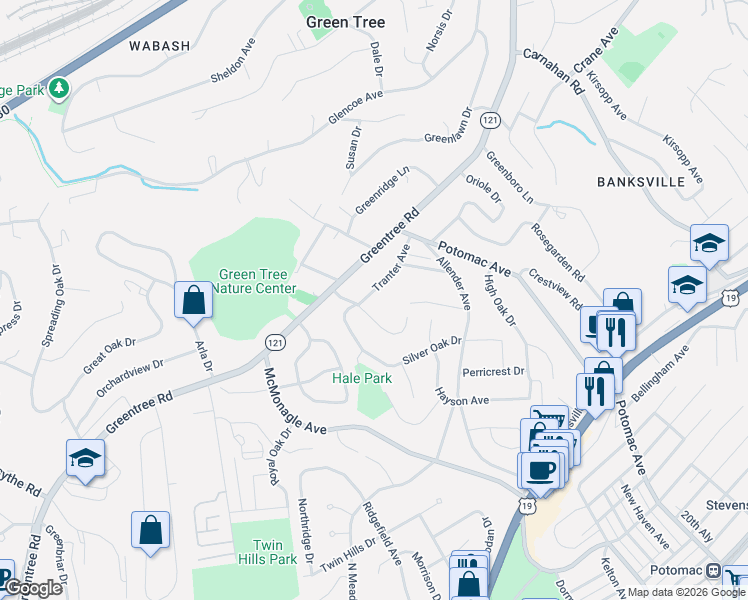 map of restaurants, bars, coffee shops, grocery stores, and more near 219 Banbury Lane in Pittsburgh