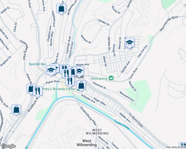 map of restaurants, bars, coffee shops, grocery stores, and more near 1006 Lynn Avenue in Turtle Creek