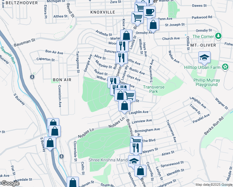 map of restaurants, bars, coffee shops, grocery stores, and more near 18 Cedricton Street in Pittsburgh