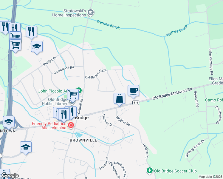 map of restaurants, bars, coffee shops, grocery stores, and more near 4000 County Road 516 in Matawan