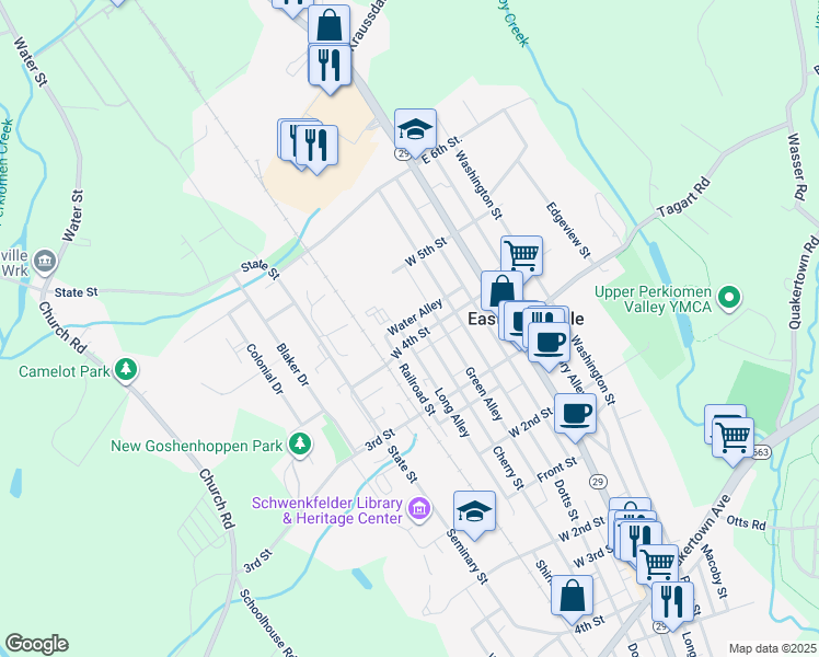 map of restaurants, bars, coffee shops, grocery stores, and more near 309 West 4th Street in East Greenville
