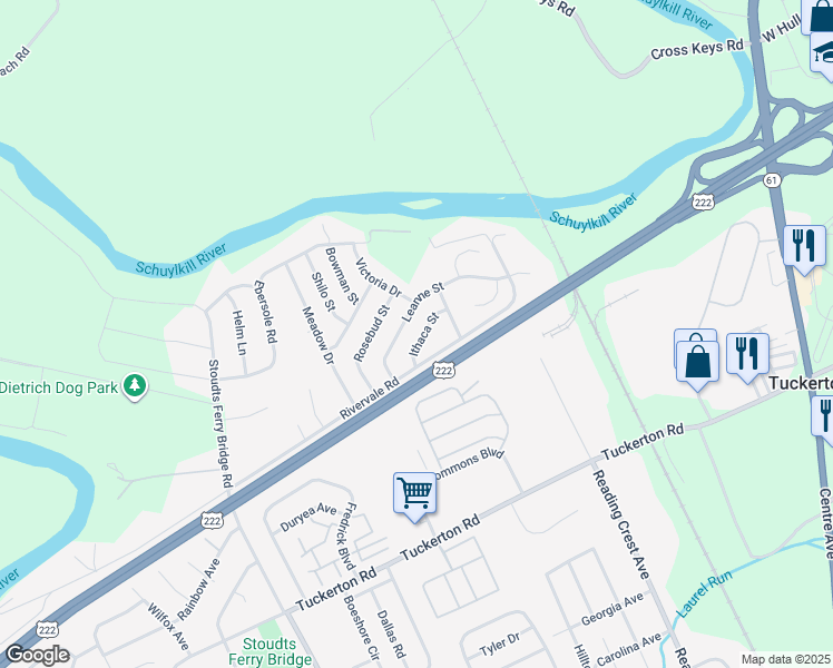 map of restaurants, bars, coffee shops, grocery stores, and more near 1006 Ithaca Street in Reading