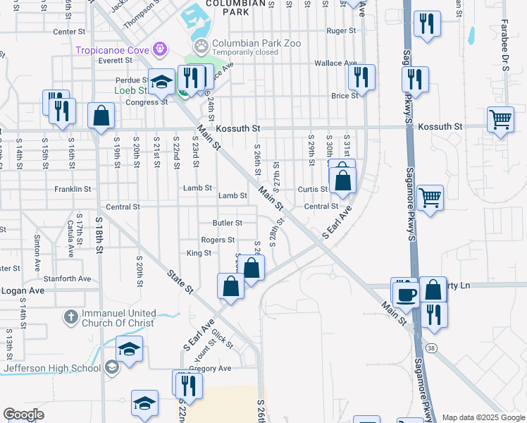 map of restaurants, bars, coffee shops, grocery stores, and more near 2611 Main Street in Lafayette