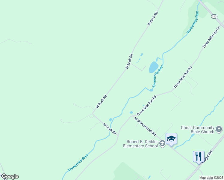 map of restaurants, bars, coffee shops, grocery stores, and more near 1707 West Rock Road in Perkasie