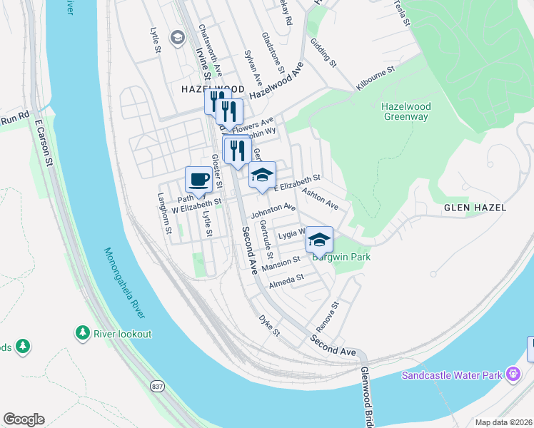 map of restaurants, bars, coffee shops, grocery stores, and more near 221 Johnston Avenue in Pittsburgh