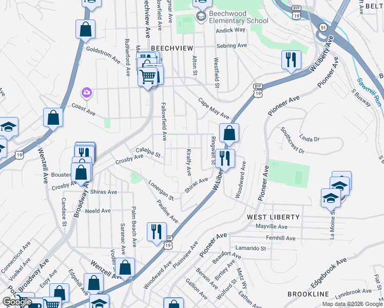 map of restaurants, bars, coffee shops, grocery stores, and more near 736 Alturia Street in Pittsburgh