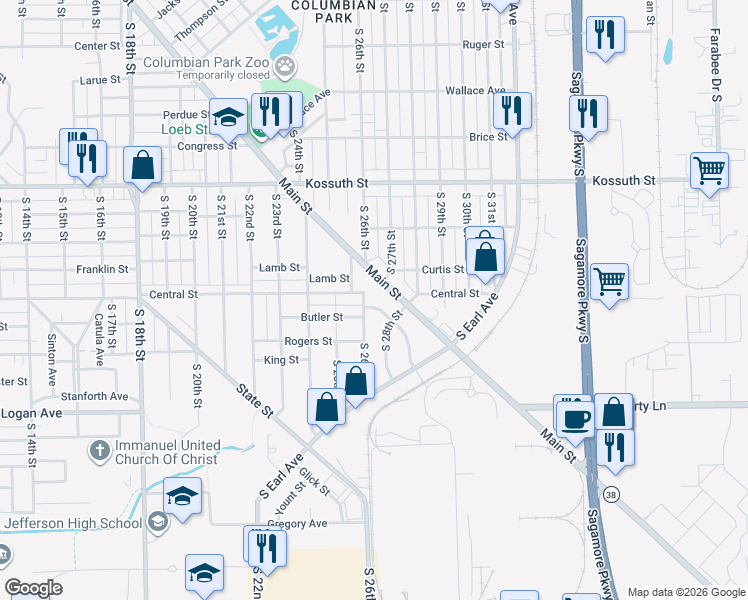 map of restaurants, bars, coffee shops, grocery stores, and more near 2611 Main Street in Lafayette
