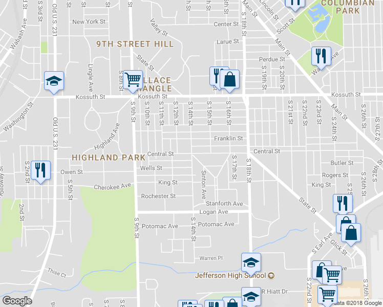 map of restaurants, bars, coffee shops, grocery stores, and more near 1329 Central Street in Lafayette