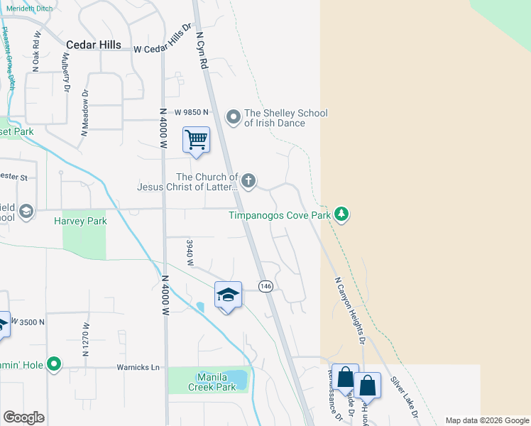 map of restaurants, bars, coffee shops, grocery stores, and more near 3751 West Boxelder Drive in Pleasant Grove