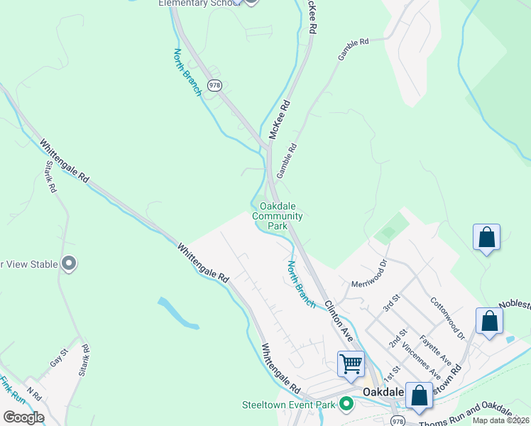 map of restaurants, bars, coffee shops, grocery stores, and more near Oakdale Road in Oakdale