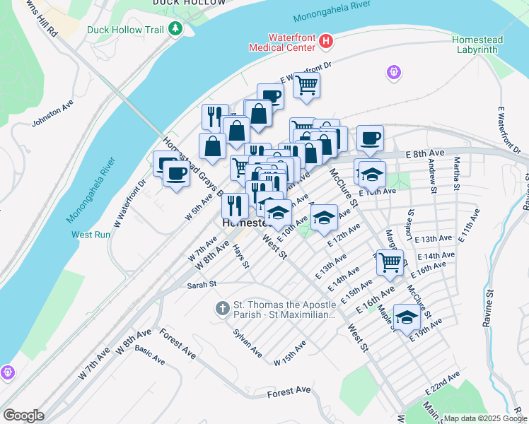 map of restaurants, bars, coffee shops, grocery stores, and more near in Homestead