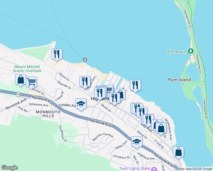 map of restaurants, bars, coffee shops, grocery stores, and more near 22 Snug Harbor Avenue in Highlands