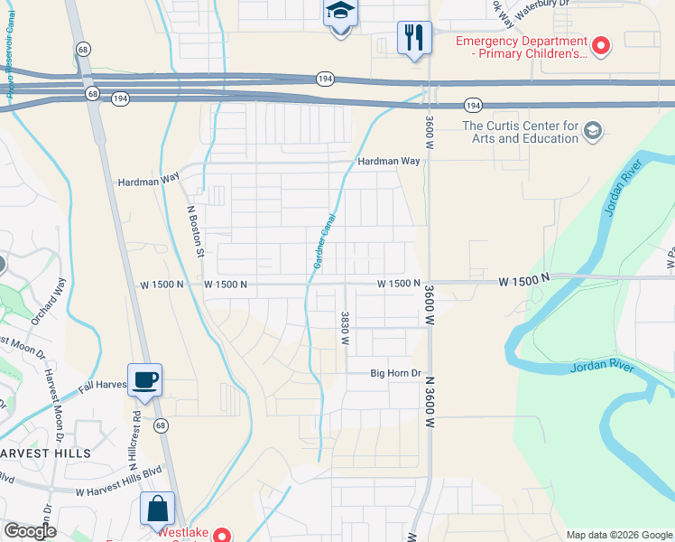 map of restaurants, bars, coffee shops, grocery stores, and more near 1709 North 3830 West in Lehi