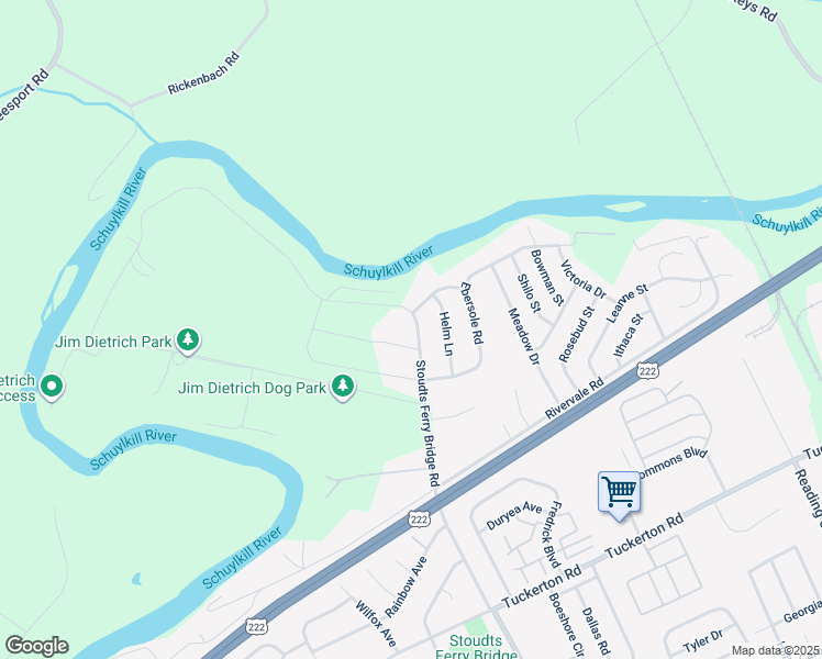 map of restaurants, bars, coffee shops, grocery stores, and more near 5114 Stoudts Ferry Bridge Road in Reading