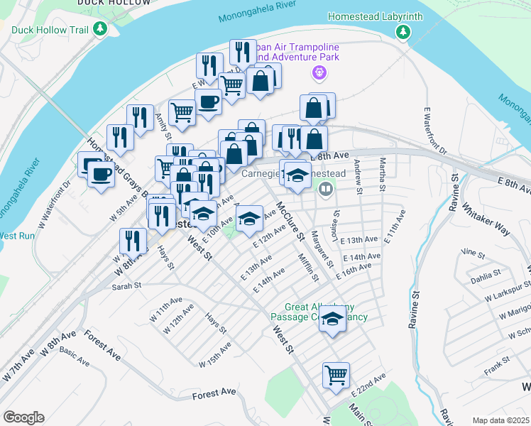 map of restaurants, bars, coffee shops, grocery stores, and more near 336 East 10th Avenue in Homestead